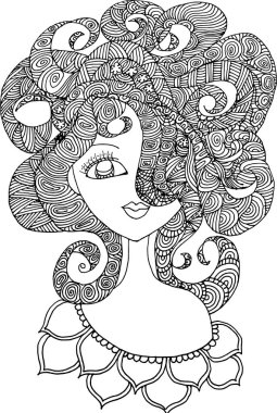 siyah ve beyaz güzellik saçı desenli tasarım vektörü çizimi