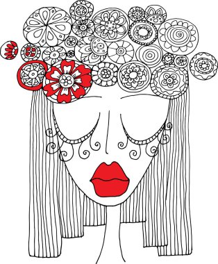 siyah ve beyaz güzellik saçı desenli tasarım vektörü çizimi