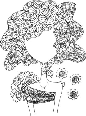 Siyah beyaz saç mandala desenli tasarım vektörü çizimi