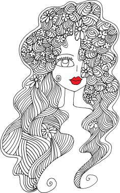 Siyah beyaz saç mandala desenli tasarım vektörü çizimi