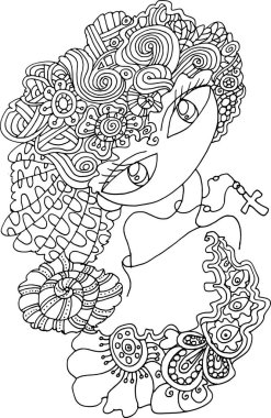 Siyah beyaz saç mandala desenli tasarım vektörü çizimi