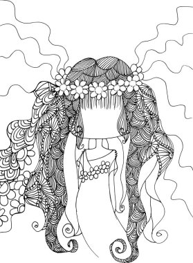 Siyah beyaz saç mandala desenli tasarım vektörü çizimi