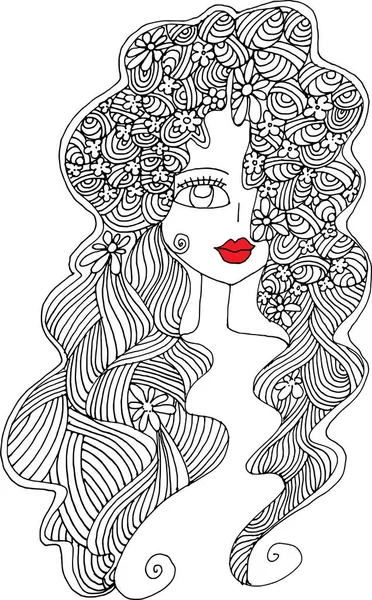 Dibujo Vectorial Diseño Patrón Mandala Pelo Belleza Blanco Negro — Vector de stock