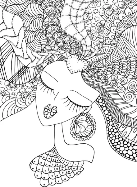 Noir Blanc Beauté Cheveux Mandala Motif Dessin Vectoriel — Image vectorielle