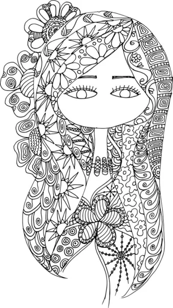 Μαύρο Και Άσπρο Ομορφιά Μαλλιά Mandala Μοτίβο Σχέδιο Διάνυσμα Σχέδιο — Διανυσματικό Αρχείο