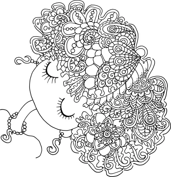 Schwarze Und Weiße Schönheit Haare Mandala Muster Design Vektor Zeichnung — Stockvektor