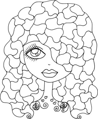 Siyah beyaz saç mandala desenli tasarım vektörü çizimi