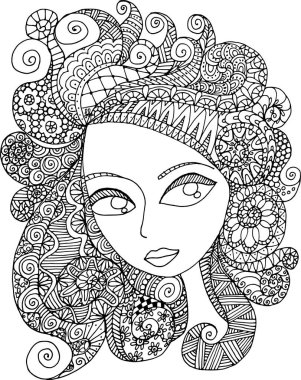 Siyah beyaz saç mandala desenli tasarım vektörü çizimi