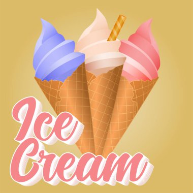 Ice cream cone. Illustration of soft ice cream of various flavors.