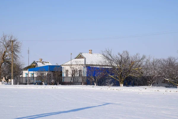 Селище Російському Селі Взимку Будинок Снігу — стокове фото