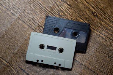 Ses kaseti. Retro müzik ortamı, ses kaydedici için kompakt kaset.