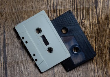Ses kaseti. Retro müzik ortamı, ses kaydedici için kompakt kaset.