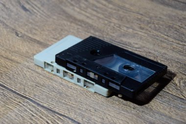 Ses kaseti. Retro müzik ortamı, ses kaydedici için kompakt kaset.