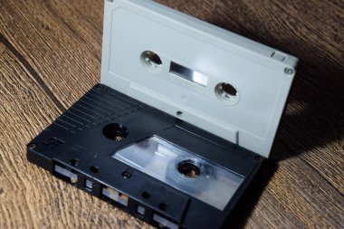 Ses kaseti. Retro müzik ortamı, ses kaydedici için kompakt kaset.
