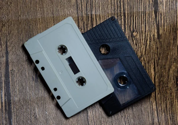 Audio cassette. Retro music medium, compact cassette for tape recorder.