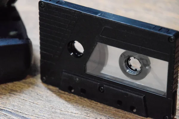 Audio cassette. Retro music medium, compact cassette for tape recorder.