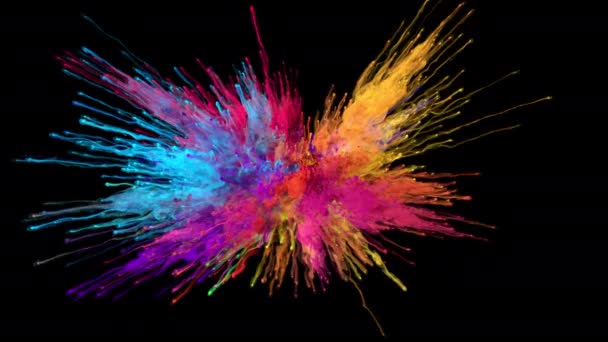 Color Burst - kleurrijke rook poeder explosie vloeistof inkt deeltjes alfa mat — Stockvideo