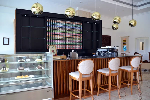 Bir bar tezgahı ile tasarımcı iç mimarisi