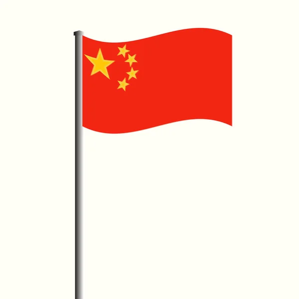 Kínai Zászlót Lengetve Nagy Árbocon Vektorillusztráció — Stock Vector