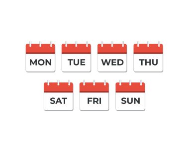 Set of days of the week calendar icon. Concept of schedule, business and tasks.