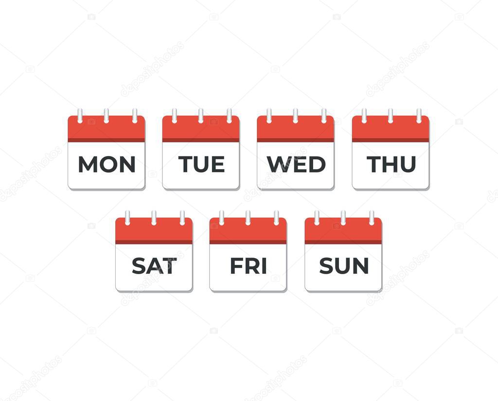 Set of days of the week calendar icon. Concept of schedule, business and tasks.