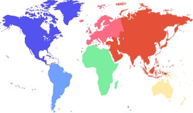 Vector illustration of a colorful world map.