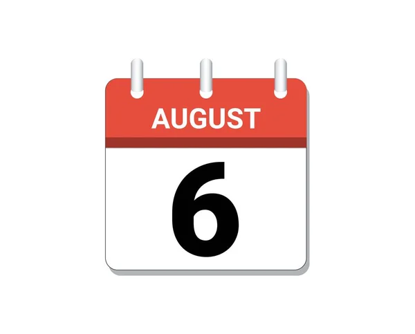 August 6Th Calendar Icon Vector Concept Schedule Business Tasks — 스톡 벡터