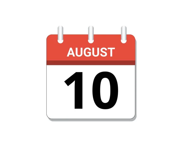 August 10Th Calendar Icon Vector Concept Schedule Business Tasks — 스톡 벡터