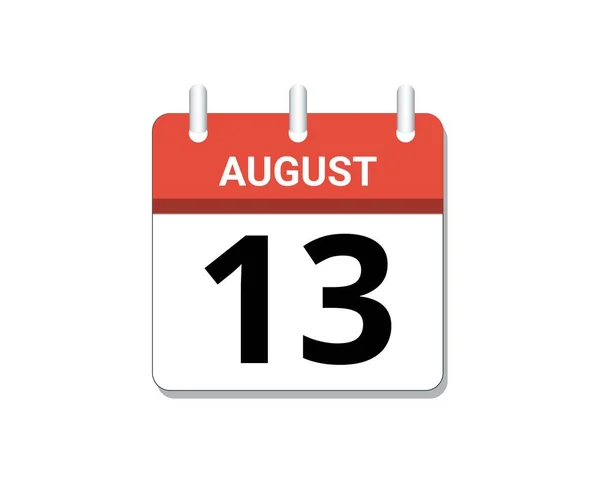 August 13Th Calendar Icon Vector Concept Schedule Business Tasks — 스톡 벡터