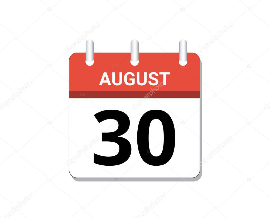 August, 30th calendar icon vector, concept of schedule, business and tasks