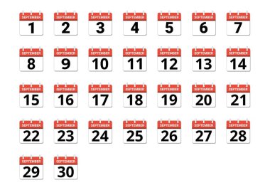 September month calendar set, concept of schedule, business and tasks