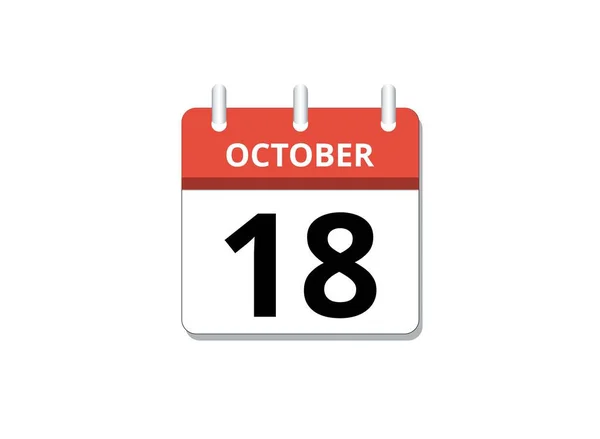 October 18Th Calendar Icon Vector Concept Schedule Business Tasks — Stock Vector