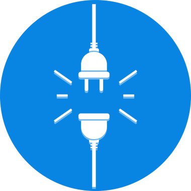 Socket plug icon in a blue circle. Concept of connection and technology. Vector illustration