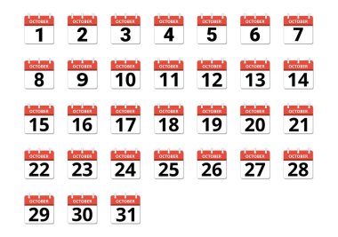 October month calendar set, concept of schedule, business and tasks
