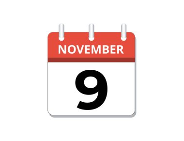 Kasım, 9. Takvim ikonu vektörü, program konsepti, iş ve görevler. Vektör illüstrasyonu