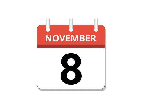 November 8Th Calendar Icon Vector Concept Schedule Business Tasks Vector — Stock Vector