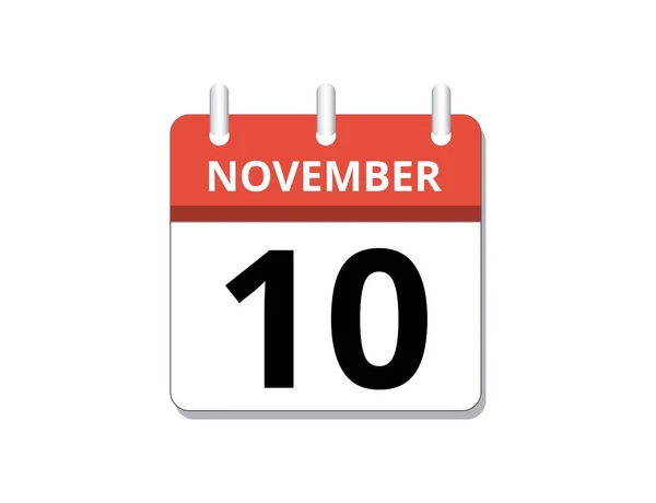 Noviembre 10º Vector Icono Calendario Concepto Horario Negocio Tareas Ilustración — Archivo Imágenes Vectoriales