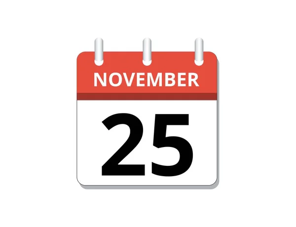 November 25Th Calendar Icon Vector Concept Schedule Business Tasks Vector — Stock Vector
