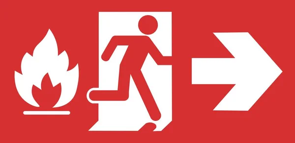 Icono Salida Fuego Rojo Aislado Con Flecha Derecha Ilustración Vectorial — Vector de stock