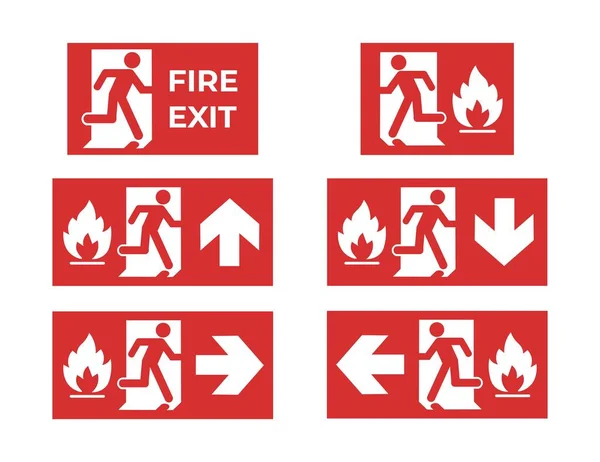 Набор Значков Красного Пожарного Выхода Концепция Чрезвычайной Ситуации Эвакуации Векторная — стоковый вектор