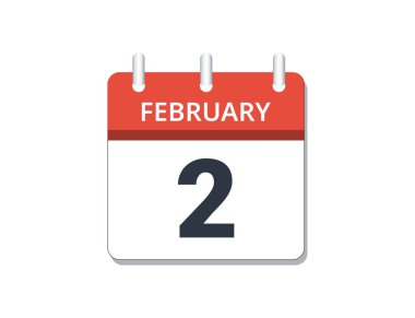 Şubat, 2. Takvim ikonu vektörü, program konsepti, iş ve görevler. Vektör illüstrasyonu