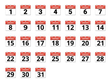 Ocak ayı takvimi, program konsepti, iş ve görevler. Vektör illüstrasyonu