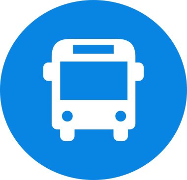 Mavi daireli beyaz otobüs. Düz tasarım vektörü. - Evet. Vektör illüstrasyonu