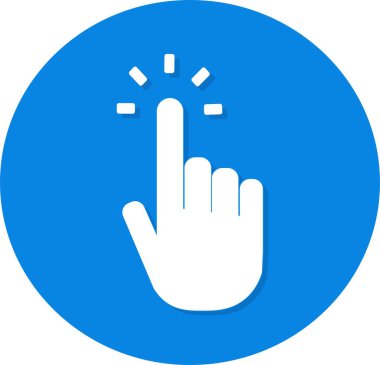 Mavi dairede beyaz elle tıklama simgesi. Düz çizgi vektörü. - Evet. Vektör illüstrasyonu