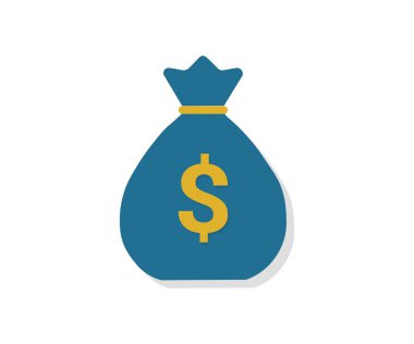 Mavi ve altın para çantası ikonu. Ekonomi, para transferi ve finans kavramı. Vektör illüstrasyonu