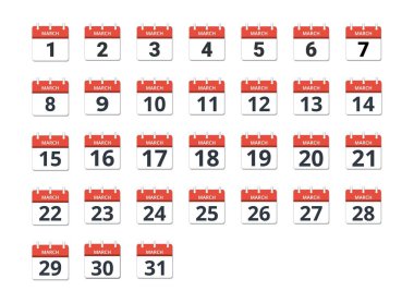 Mart ayı takvimi, program konsepti, iş ve görevler. Vektör illüstrasyonu