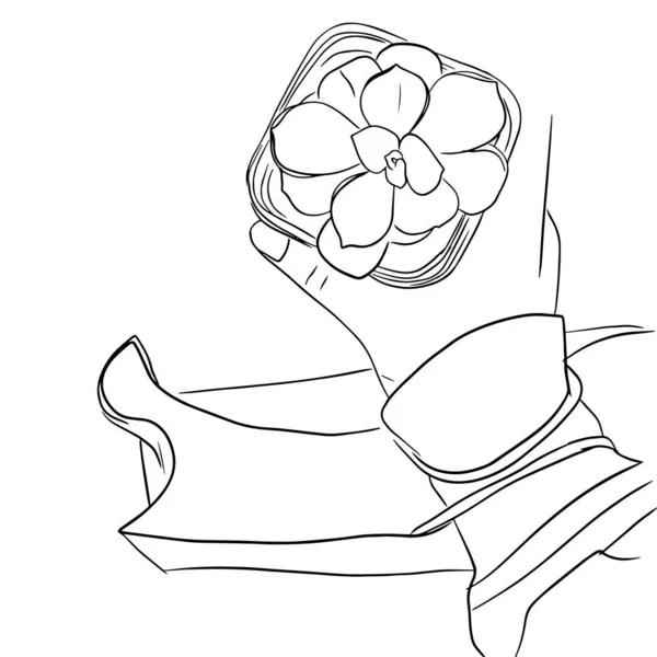 El ele tutuşmanın eskizini kabın içindeki sulu bitkinin taslağı.