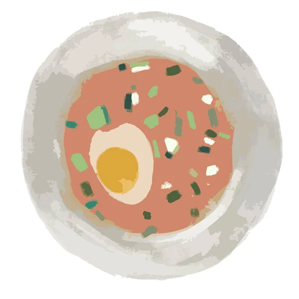 Illustrazione ad acquerello della zuppa rossa con uovo — Vettoriale Stock