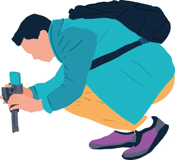 Adam dengeleyici kullanarak akıllı telefondan fotoğraf çekiyor.