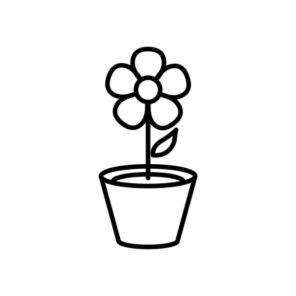 Çiçek Saksısı Düz Simgesi Için Piktogram Çizgi Vuruş Çiçekler Beyaz — Stok Vektör